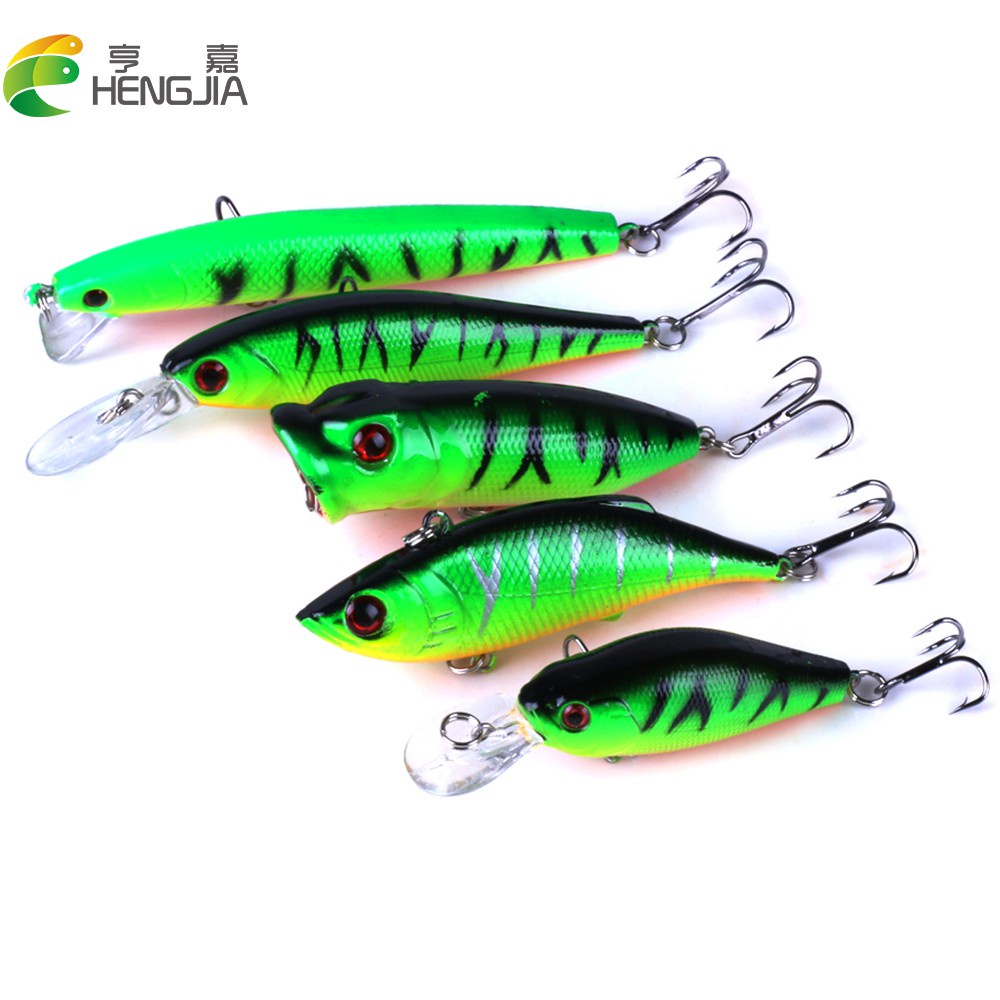Hengjia 5pcs / Set Umpan Pancing Tiruan Bentuk Ikan Kecil Warna Hijau