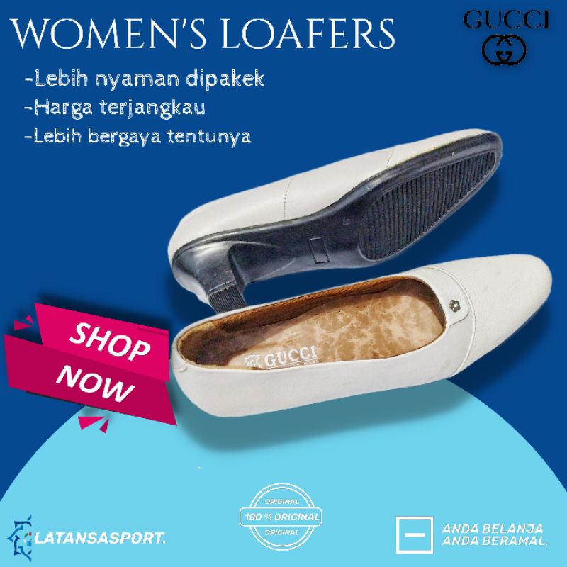 SEPATU PANTOFEL CEWEK GUCCI PUTIH