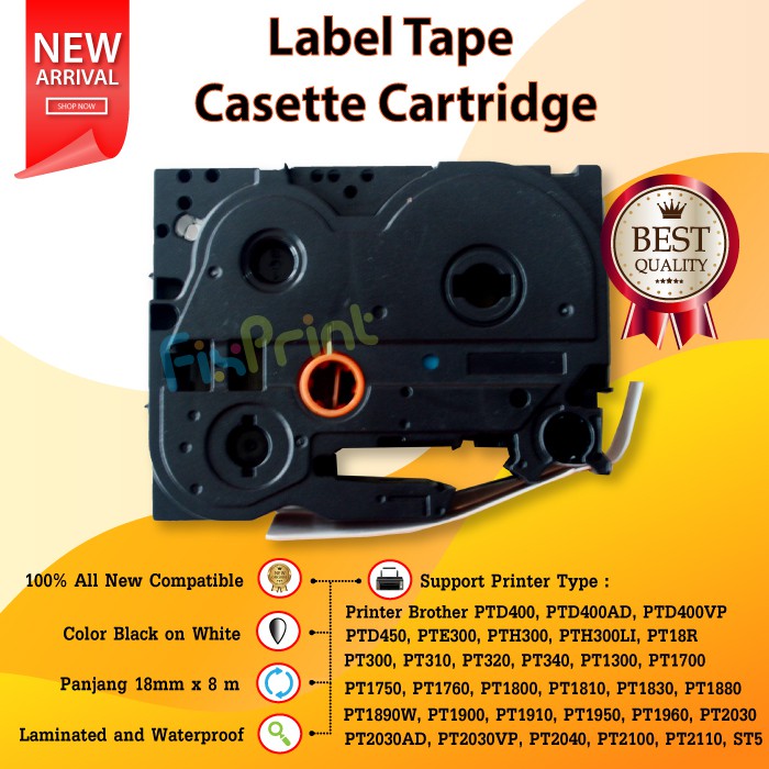 Label Tape TZE-241 TZE241 241 18mm x 8m Black On White Printer Brother