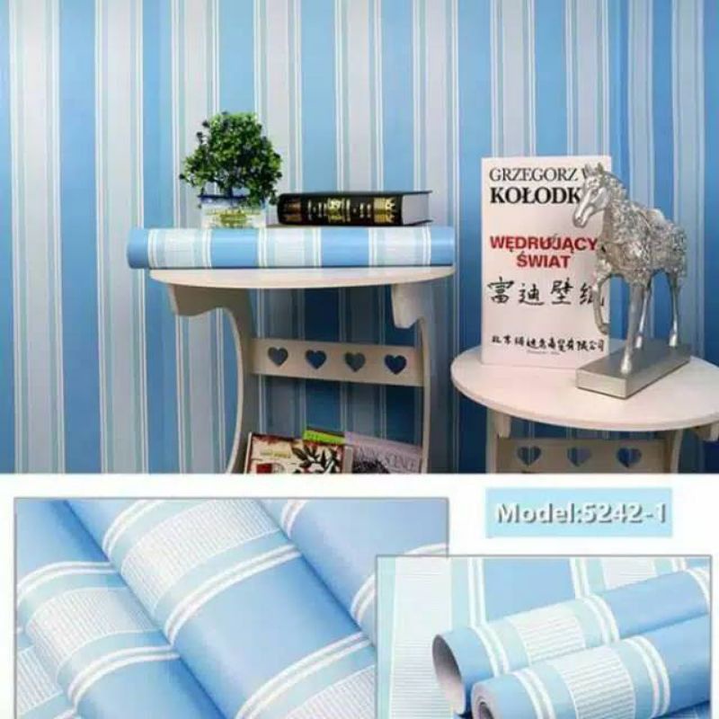 Wallpaper Sticker Salur Biru 5242-1 / Wallpaper New 2021 / Ukuran 9mx45cm