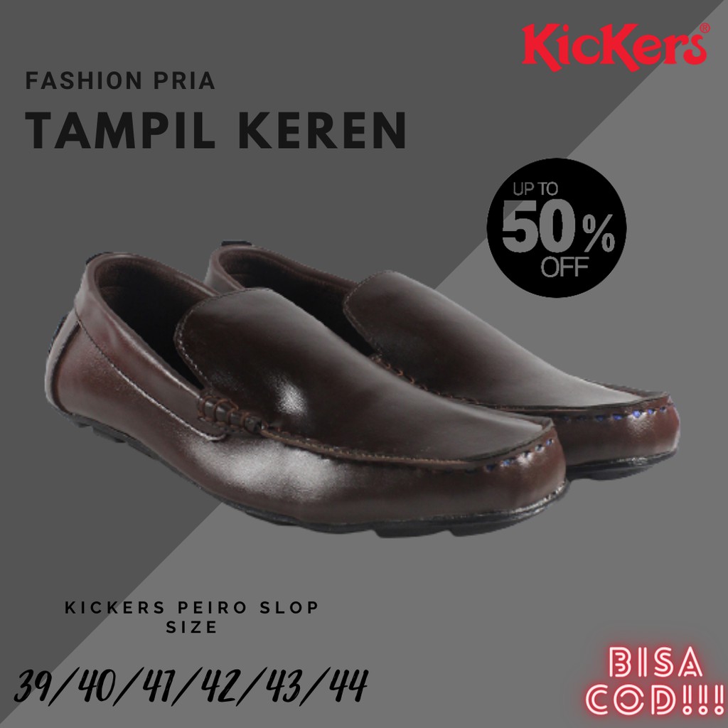 COD! Sepatu Pria Kickers Mocasin Slop Peiro Coklat Kasual Formal Selop Tanpa Tali Kerja Fashion Laki