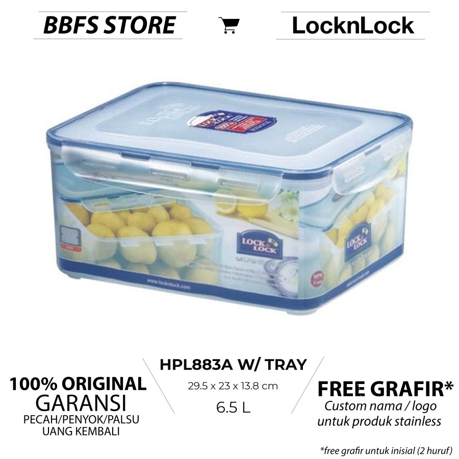 Lock &amp; Lock Food Container 6.5L HPL883 HPL883A W Tray Tempat Penyimpanan Makanan dengan Peniris