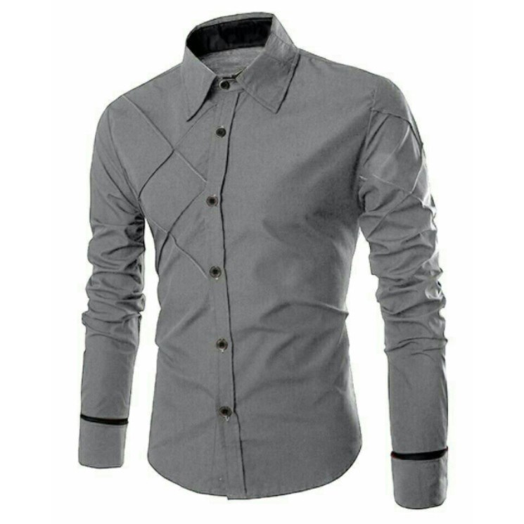 HEM JAMES KEMEJA POLOS PRIA LENGAN PANJANG SLIMFIT KERJA FORMAL COWOK WARNA PUTIH HITAM GREY