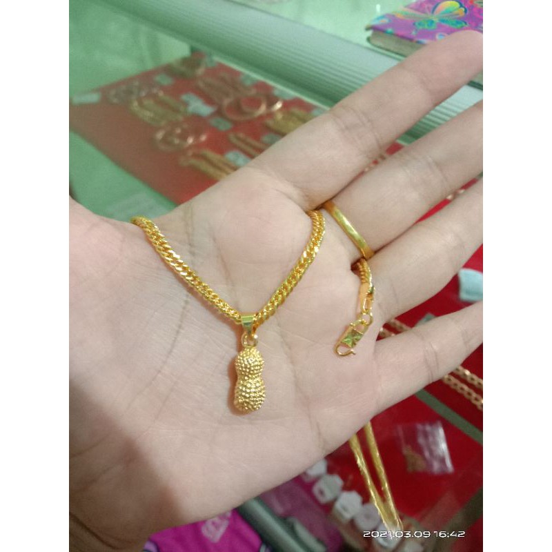 kalung rantai pipih kacang anak dan dewasa lapis emas 24 k