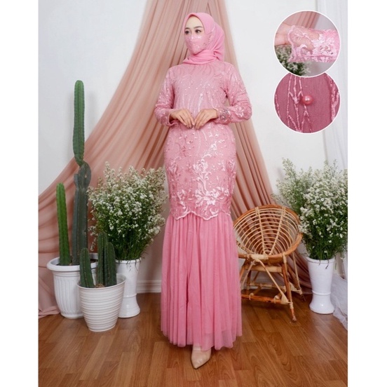 RED LOVE 136/(TERMURAH)/ GAMIS DUYUNG TUTU BRUKAT TILE MUTIARA / GAMIS FASHION PESTA / GAMIS KEBAYA TERBARU MODEL DUYUNG/GAMIS TILE TERBARU/GAMIS MEWAH PESTA MUSLIMAH