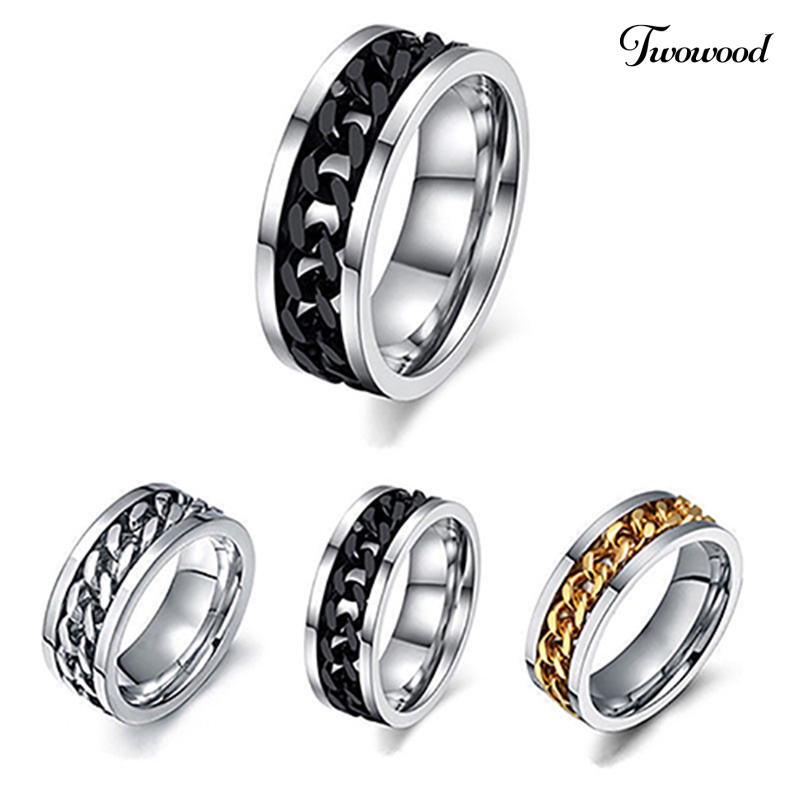 Cincin Rantai Bahan Stainless Steel Gaya Punk Untuk Pria Dan Wanita