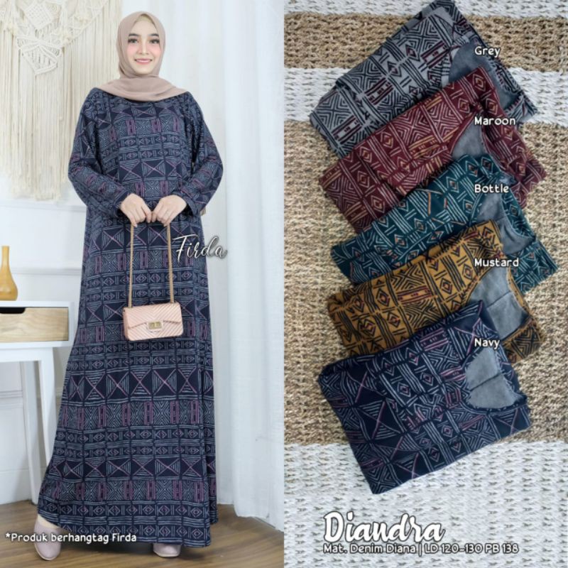 Diandra maxi dress kaos diana denim motif bahan tebal