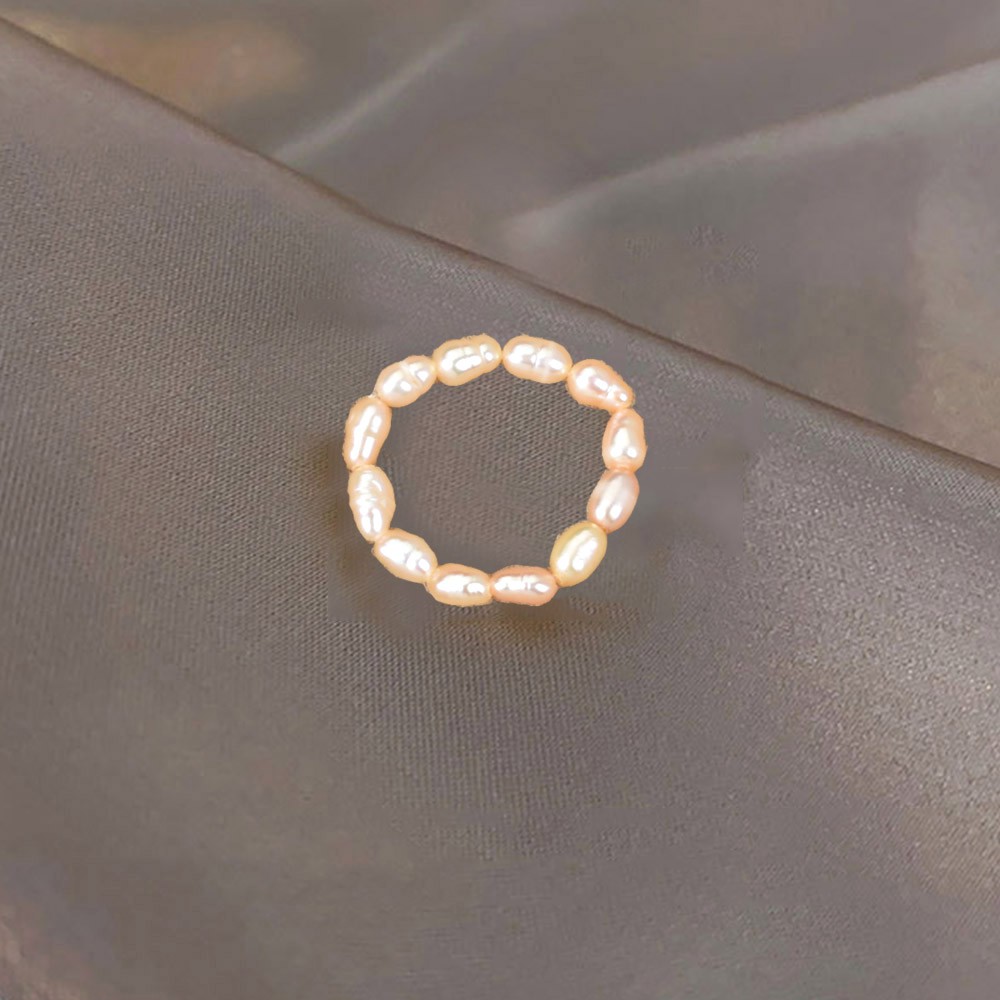 Cincin Elastis Adjustable Desain Geometri Hias Mutiara Air Tawar Alami Untuk Wanita