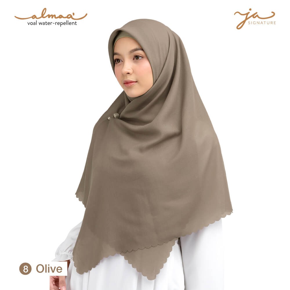 Jilbab Afra Almaa' Warna Olive - Hijab Voal Polos Segi Empat - Water Repellent