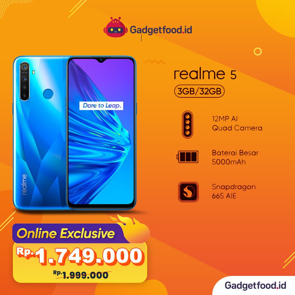 REALME 5 RAM 3GB/32GB ORIGINAL GARANSI RESMI ONLINE EDITION HP PROMO TERBARU COD