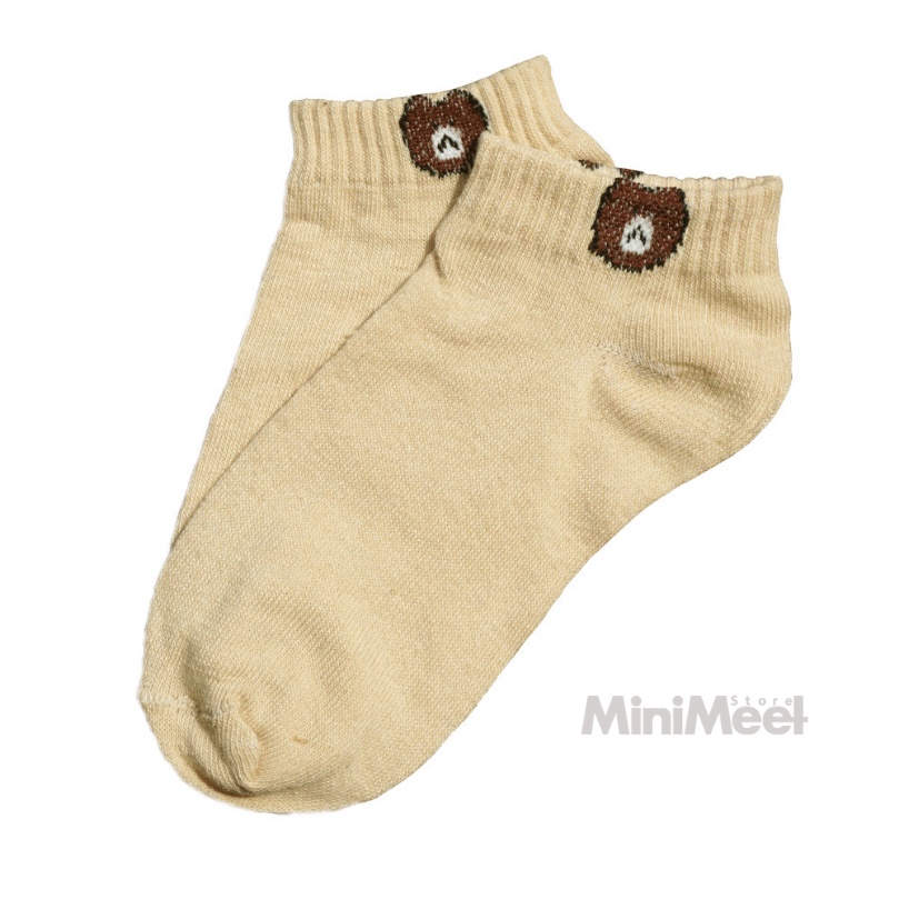 Kaos Kaki Bear Brown dan Daisy Pendek Mata Kaki Wanita Lucu Unik-Bear-Cream Tua