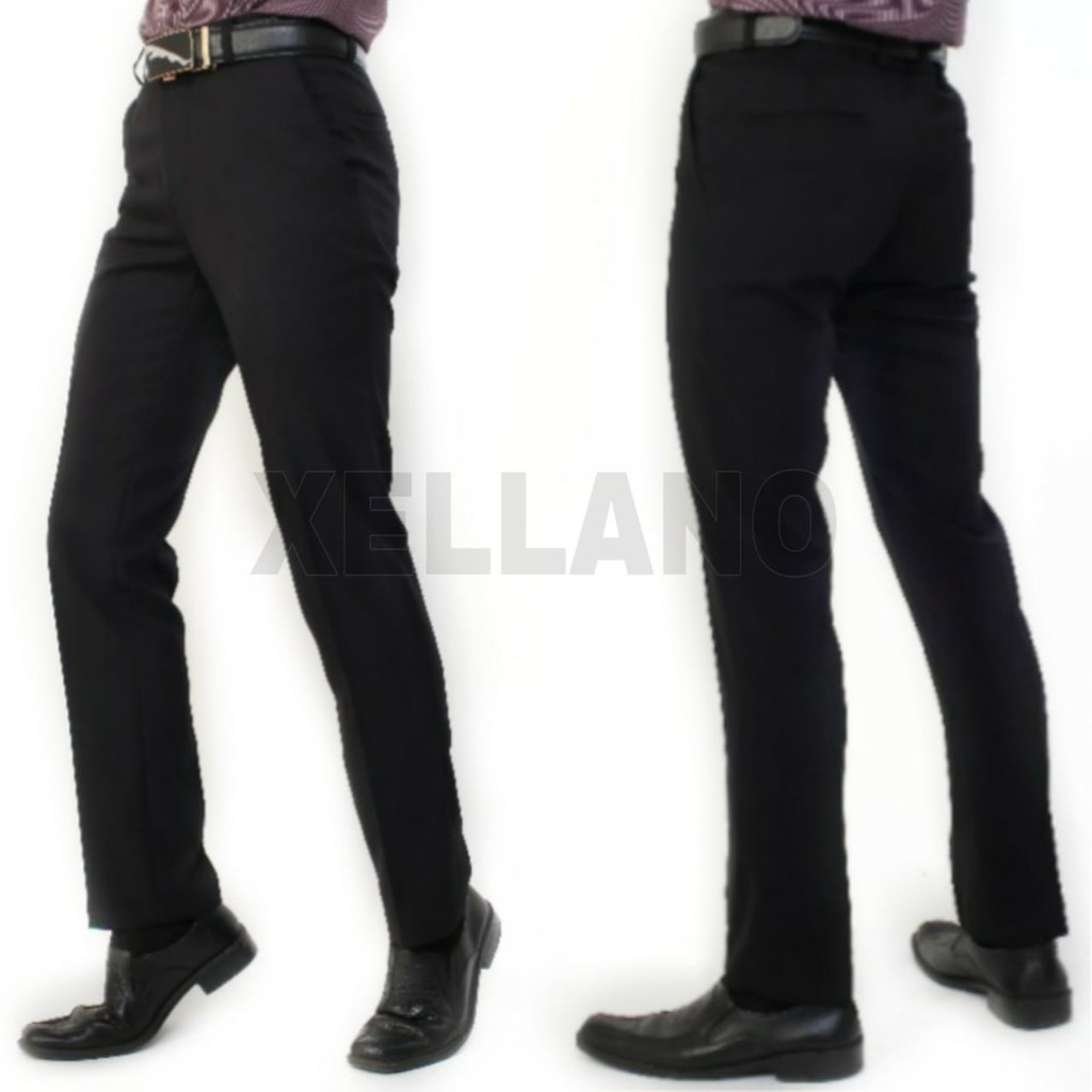 Celana Formal Pria Panjang Kerja Kantor Slimfit Bahan Kain Drill Warna Hitam 28-36