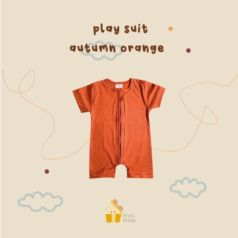 Minimine - Playsuit Zipper Baby / body suit resleting / baju bayi laki-laki perempuan unisex / jumper / baju bermain anak bayi / romper / bodysuit / piayama bayi-AUTUMN ORANGE