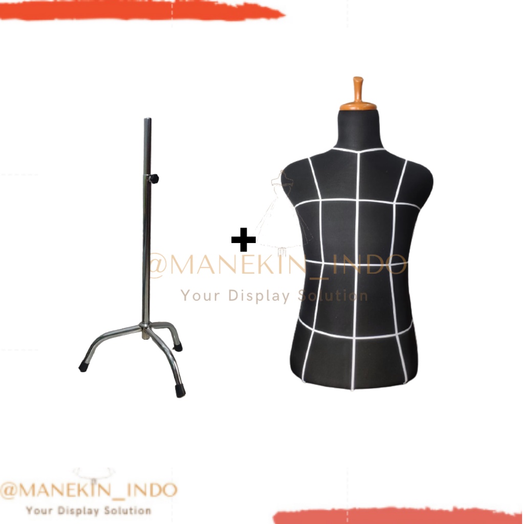 Manekin DM Pria Pola Hitam Kaki Besi | Manekin Set | Manekin Pria Dewasa | Manekin Setengah Badan Pria | Patung Baju Pria | Patung Manekin Cowok