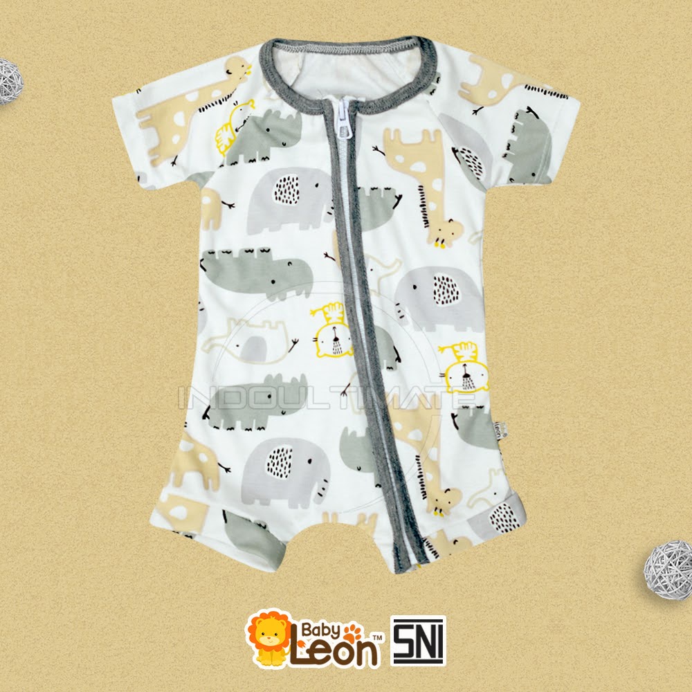 1Pcs Jumsuit Bayi NEWBORN DS-120  Jumper Bayi Baru Lahir Full Resleting ZOO SERIES BABY LEON Jumpsuit Bayi Cotton Double Knit Baby Sleepsuit Baju Tidur Bayi Pakaian Bayi Baju Harian Anak Bayi Balita-ZOO GRAY