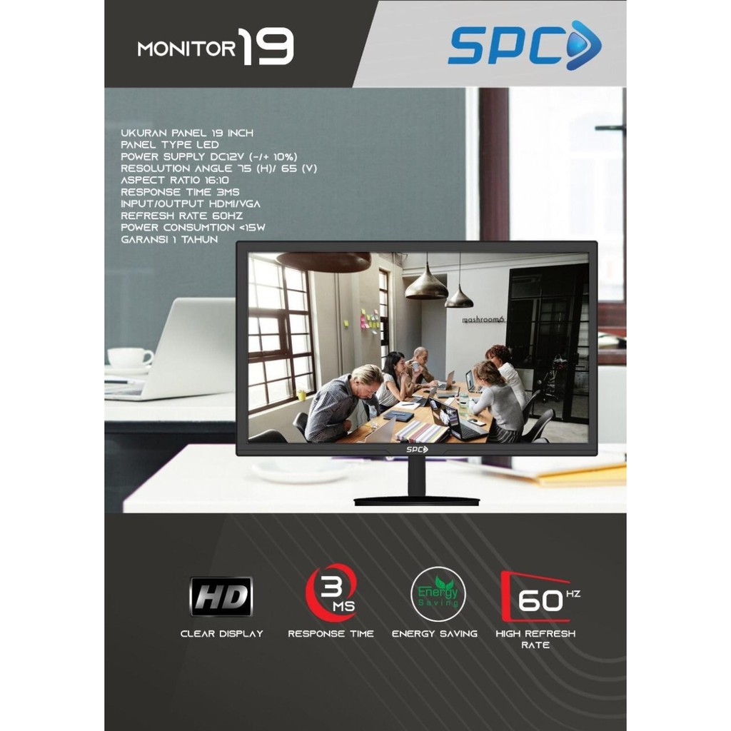 Monitor LED SPC 19 inch / 19&quot; Full HD HDMI VGA GARANSI RESMI