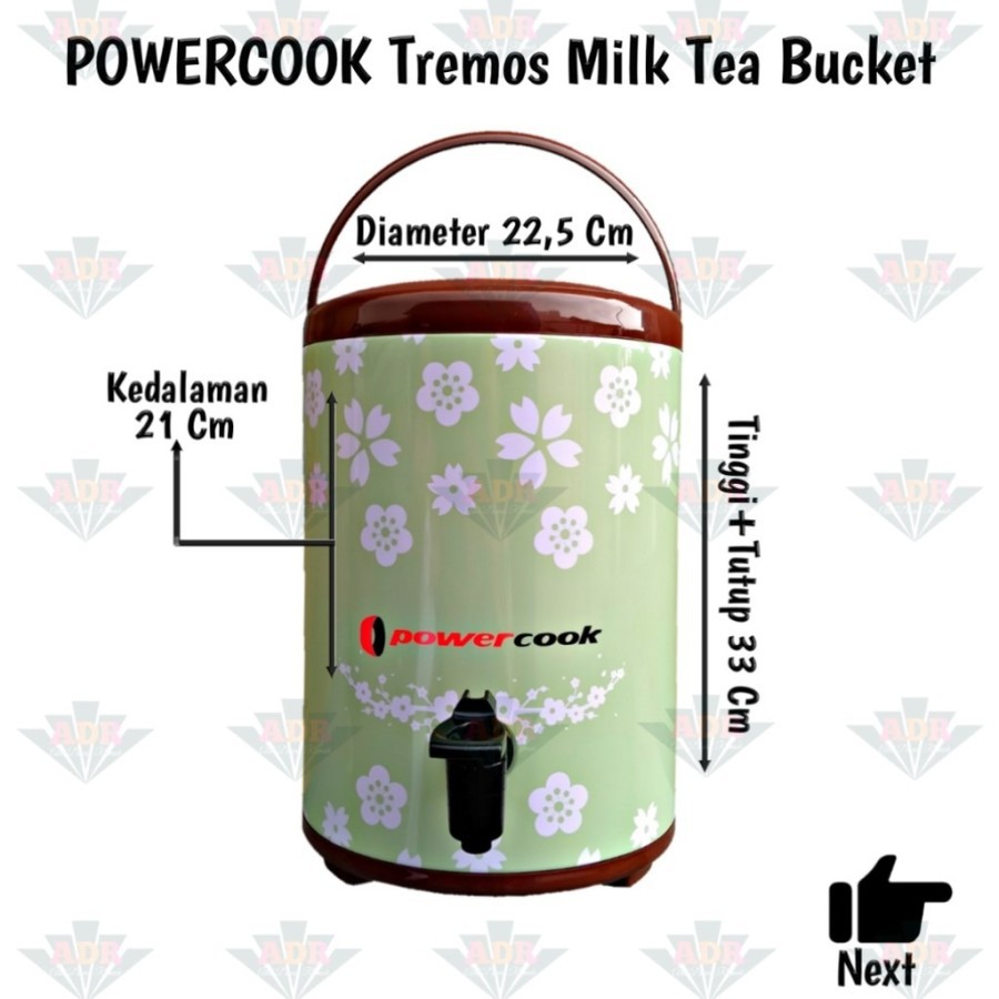 Dispenser Manual Air Milk Tea Bucket Drink Jar Stainless Steell 8 Liter Powercook Termos Air Panas m