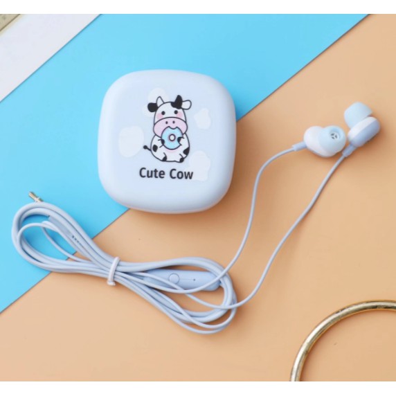 [XY-42] Headset Earphone Motif Gambar SAPI COW Imut Lucu / Wadah Earphone Karakter Kartun Sapi Kerbau Solid