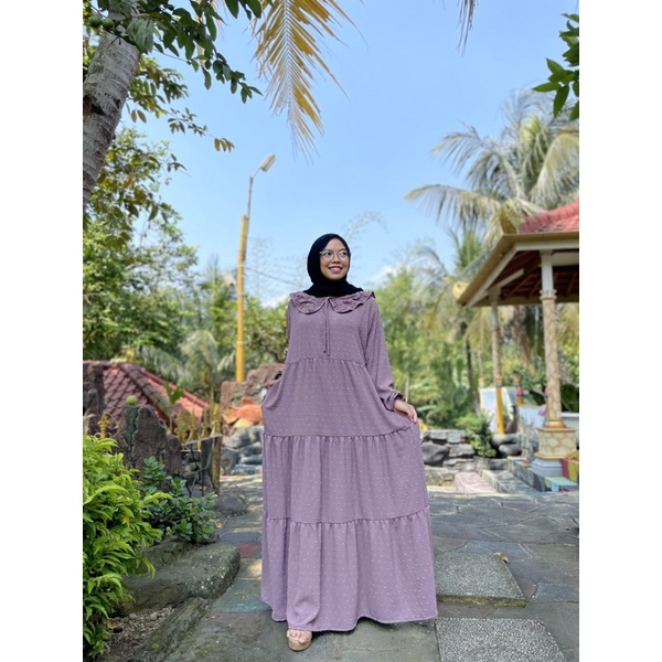 Gamis Jumbo long Dress Gamis Lebaran Idul fitri Gamis rubiah Crincle kerah korea Gamis rubiah Umpak-4