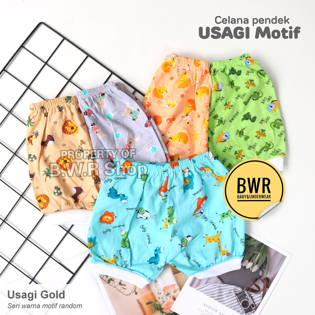 [ 3pc ] Celana Usagi Gold PENDEK WARNA / Celana Kodok Kaki Bulat Bayi Newborn Motif Lucu | Bwr