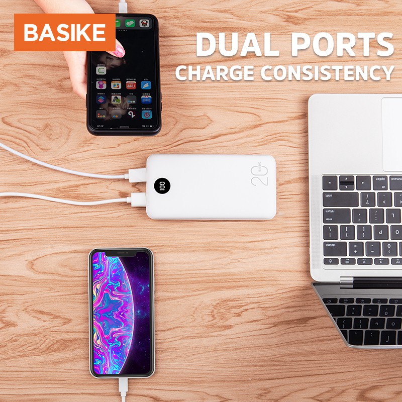 Power Bank 20000 mAh Powerbank Dual USB Output 2 Input LED Display Murah Mini Iphone Samsung BASIKE