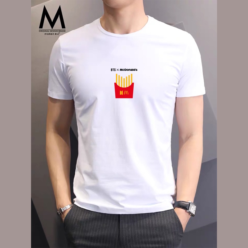 Baju kaos BTS MCD Pria wanita Atasan Lengan pendek kaos Tshirt Basic Cowok katun kombet Bt21