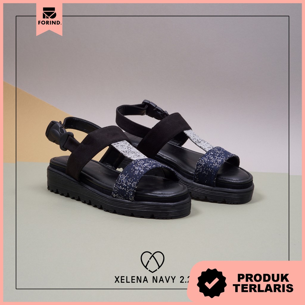 Xelena Navy | Sandal Slide Platform Simpel Wanita/Cewek/Women Sandals Footwear | FORIND x Favshoes