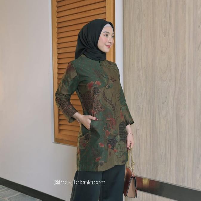 Baju Batik Atasan Wanita - Blouse Batik - Blus Batik Kerja hijau