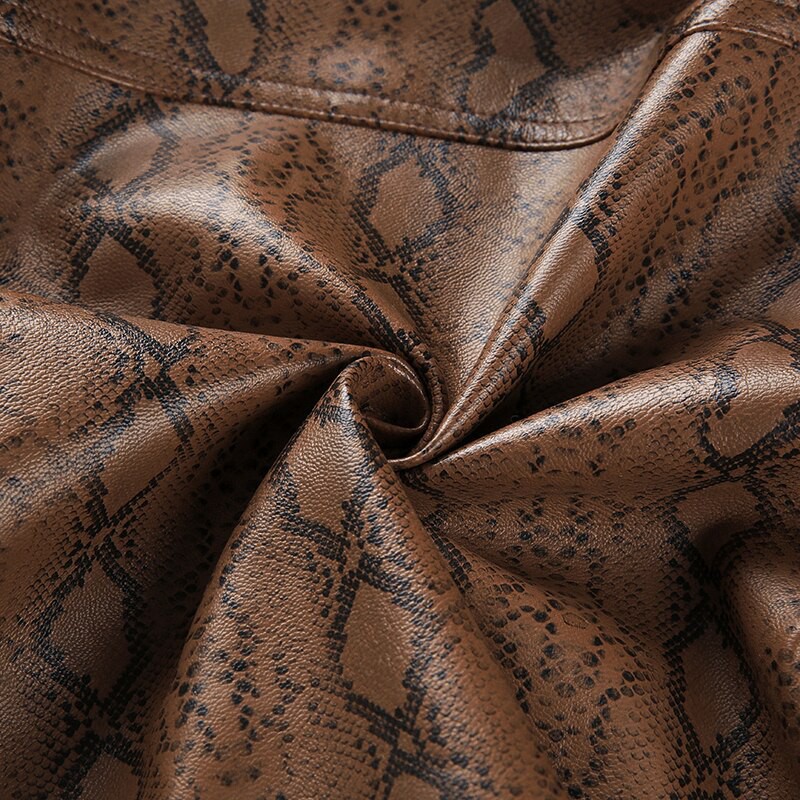 HITS Darlingaga Fashion Ular Cetak Faux Kulit Jaket Cropped Kulit Ular Wanita Jaket Mantel Musim