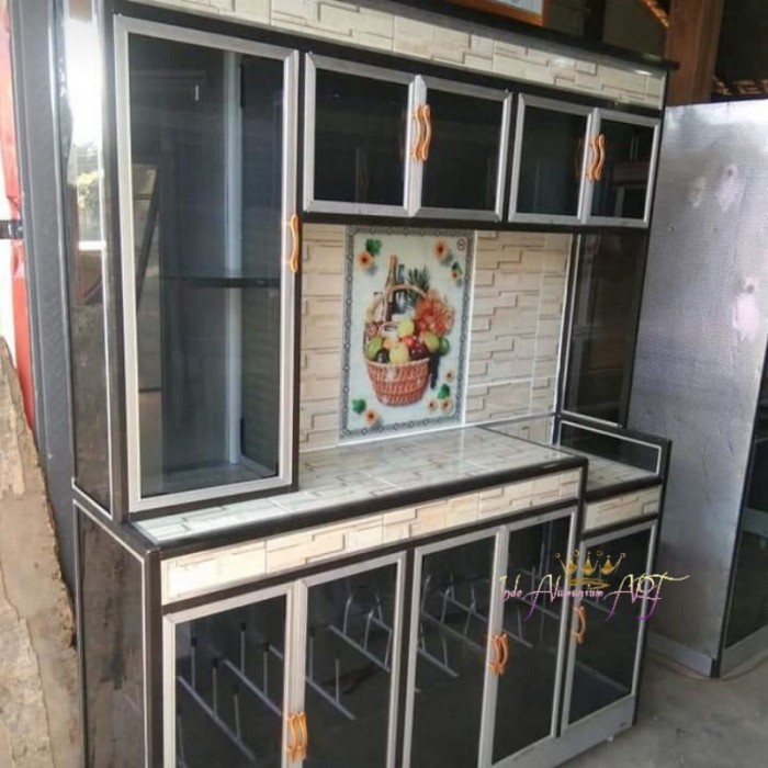 Rak Piring Meja Kompor Lemari Dapur Alumunium Kaca