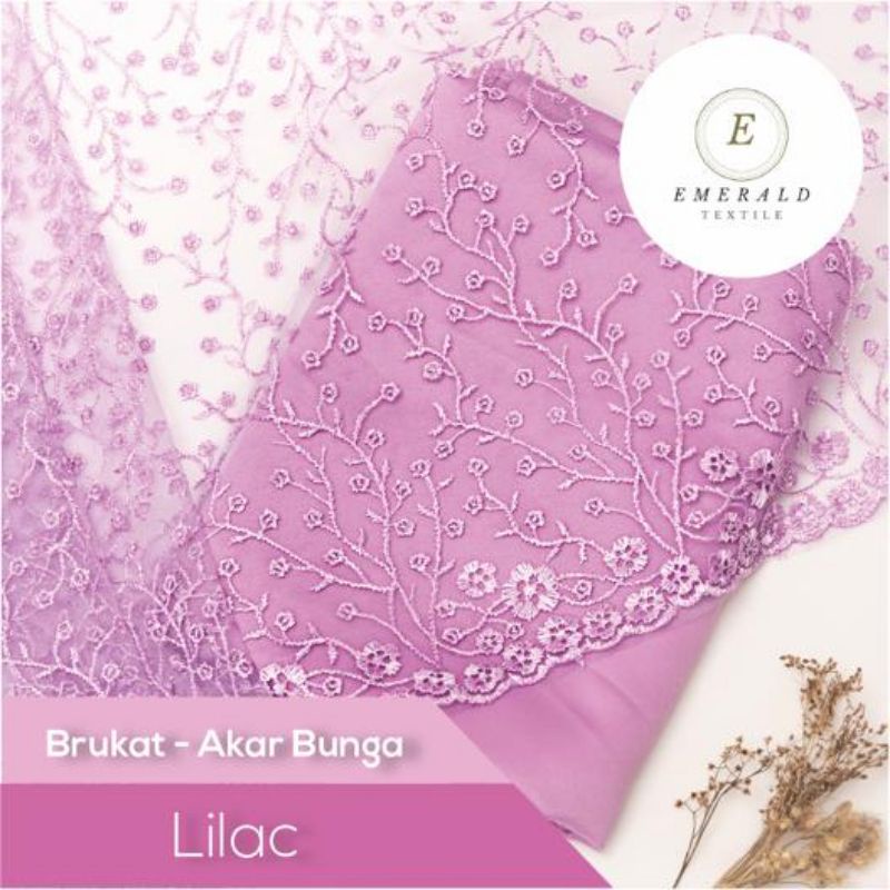 SETENGAH METER Kain Brokat Tile Prancis Bahan Kebaya Motif Akar Bunga - Lilac ( HARGA PER 50cm KAIN )