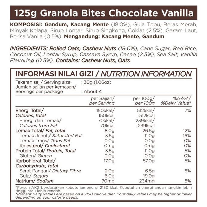

EAST BALI CASHEWS GRANOLA BITES CHOCOLATE VANILLA 125GR X 10 PCS