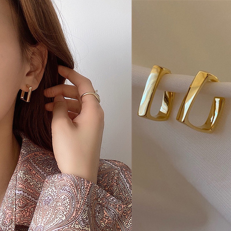 We Flower Ins Trendy Gold Square Hoop Earrings for Women Girls Chic Ear Jewelry