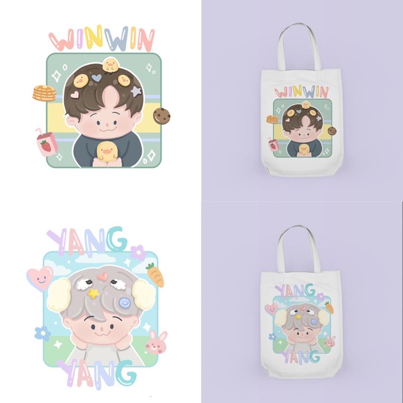 Tote Bag Cute dan Simple Bergambar Member WayV / SM Entertaiment