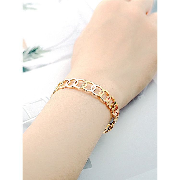 Gelang Tangan Titanium Steel Lapis Emas 18K Model Terbuka Adjustable Gaya Korea Untuk Pria / Wanita