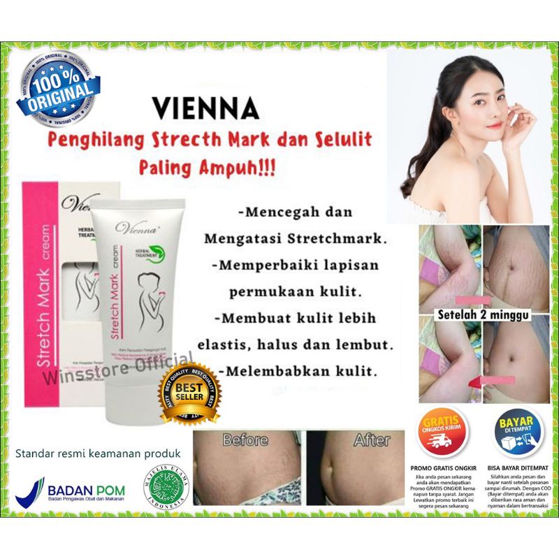 [rumahbayipdg] Vienna cream ORIGINAL penghilang Stretch Mark/Garis perut /selulit