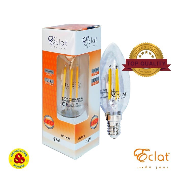 ECLAT LED CANDLE 4W 2700K E14 Clear Filamen 4 Watt Top Quality Premium