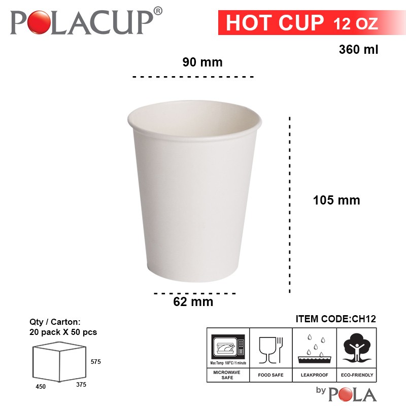 Pola Paper Hot Cup 12 Oz Gelas Kertas Polos 360ml 50pcs Shopee Indonesia 3959