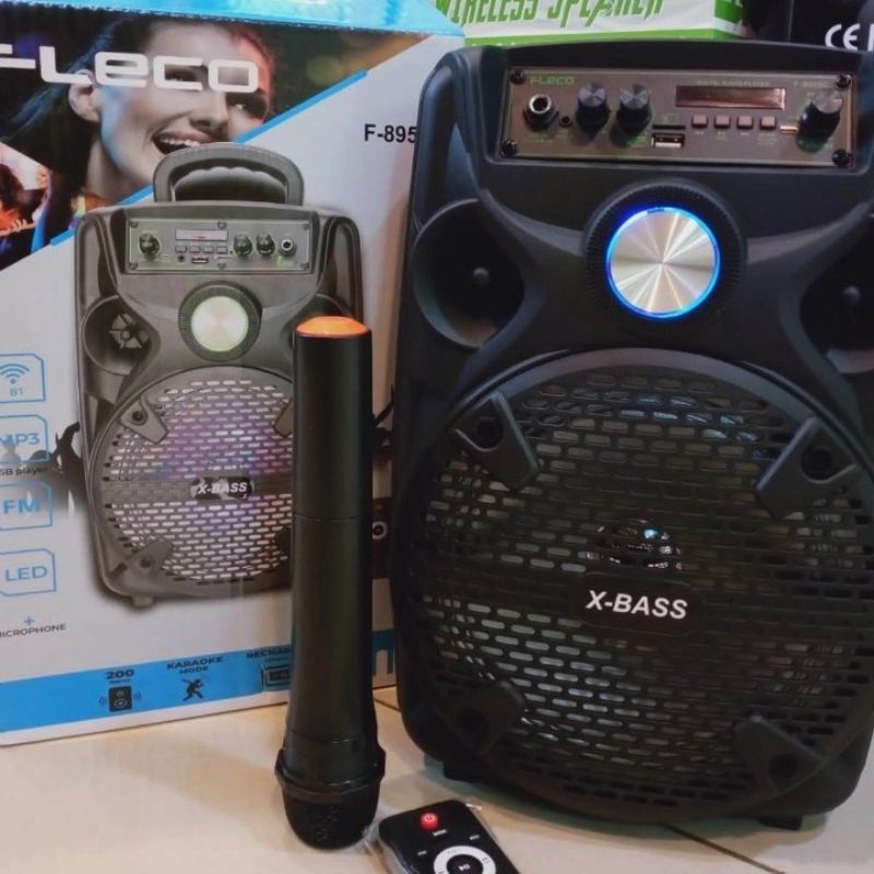 Speaker Wireless Fleco F-8955 D 8,5 Inch // Speaker Karaoke - USB - MMC - FM Radio - Free Mic Wireless