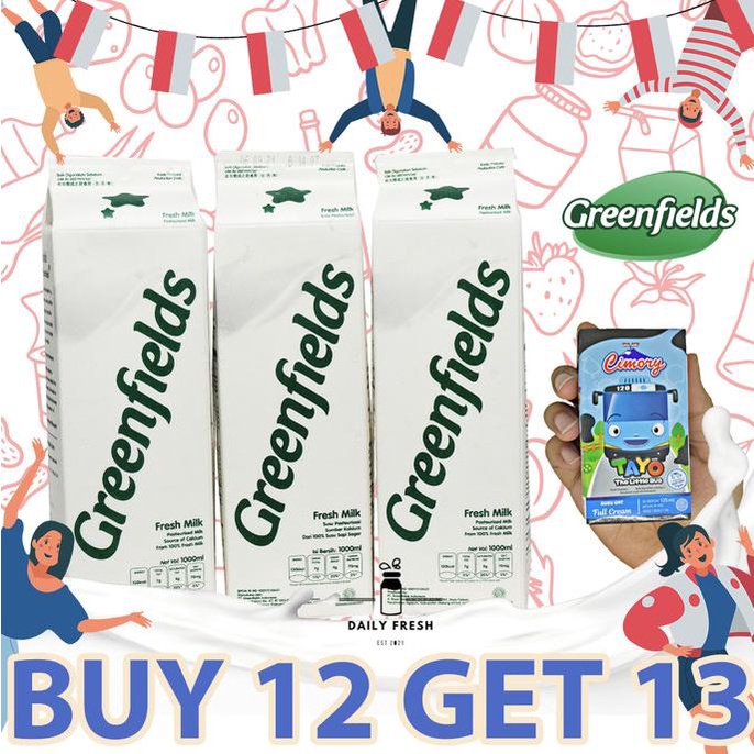 

(BISA COD) PROMO AGUSTUS GREENFIELDS FRESH MILK 1 LITER BUY 12 GET 13 MURAH Kode 399