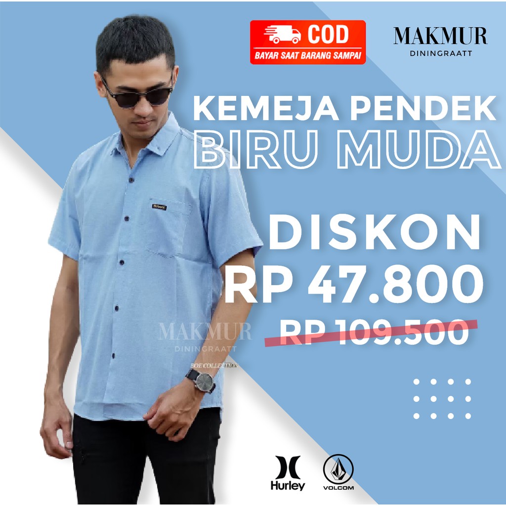 BAJU KEMEJA HEM KMEJA KAMEJA PRIA COWO COWOK LAKI LAKI FORMAL POLOS BIRU MUDA LENGAN PENDEK PREMIUM
