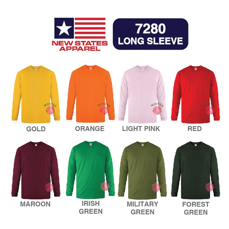 Kaos Lengan Panjang Long Sleeve - NSA Premium Cotton 7280 - WARNA (Warm) - GROSIR