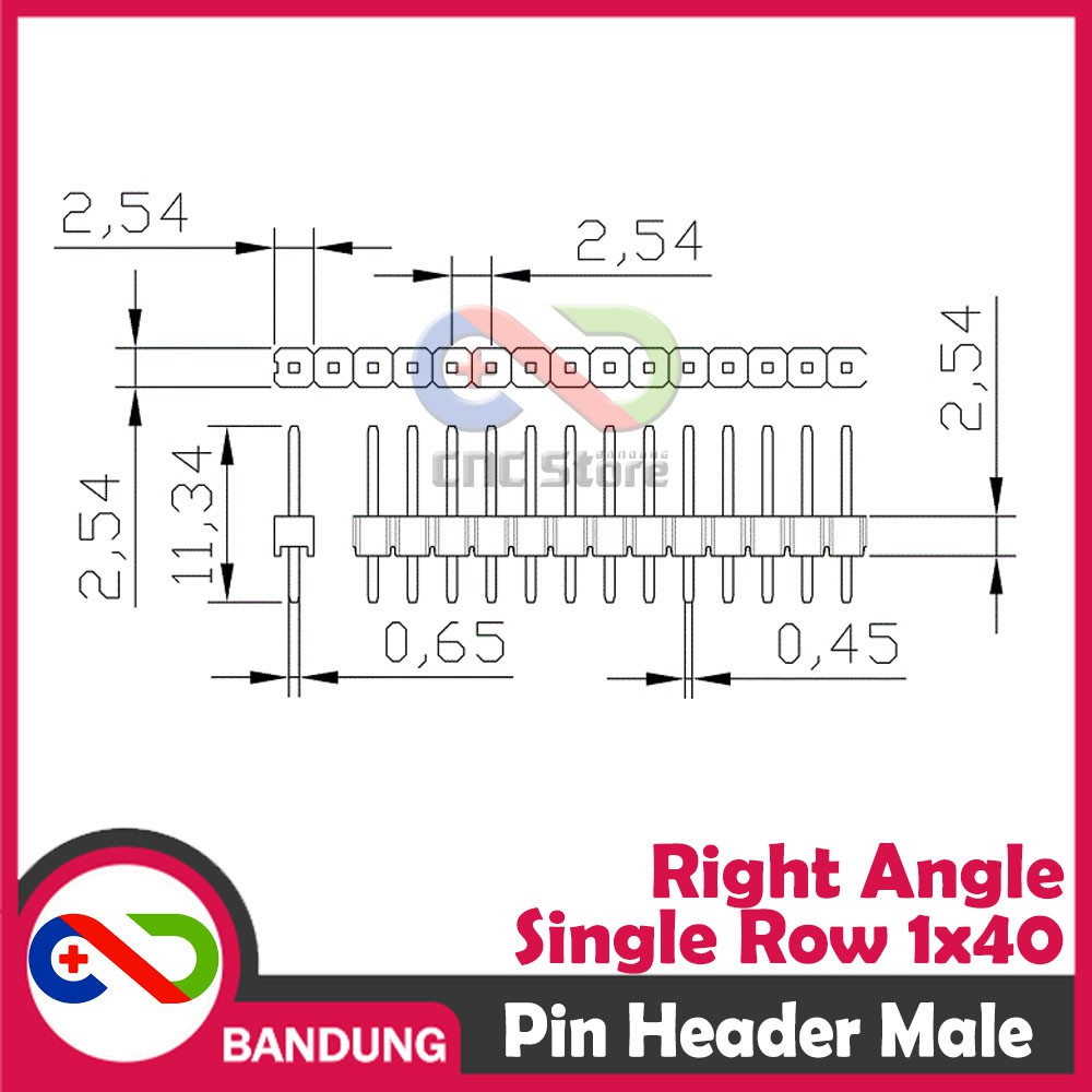 PIN HEADER STRIP MALE SINGLE ROW 1X40 2.54MM RIGHT ANGLE L SHAPE