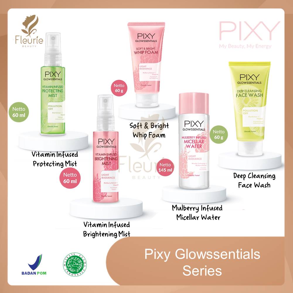 PIXY Glowssentials Series - Protecting Mist / Deep Cleansing Face Wash / Vitamin Infused Brightening Mist /  Infused Micellar Water / Bright Facial Foam Original BPOM