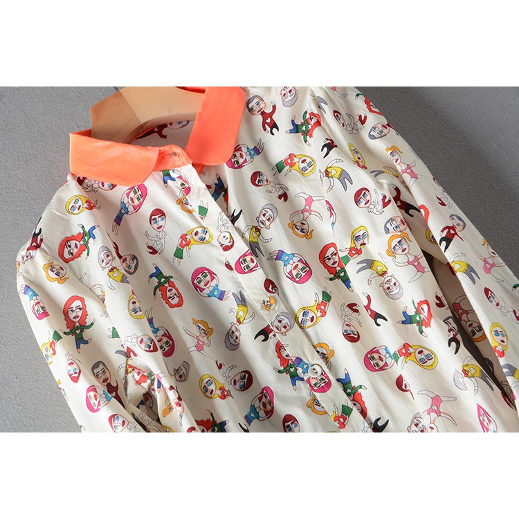 KE21 orange cartoon pattern shirt kemeja import korea