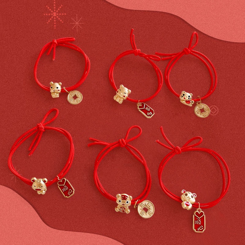 1 Pcs Tali Rambut Gelang Elastisitas Dua Dalam Satu Ornamen Tahun Baru Macan Kecil