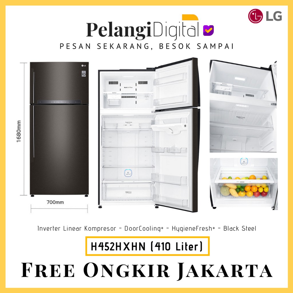 LG Kulkas 2 Pintu / Lemari Es Dua Pintu Inverter Linear Hitam - 410 Liter - GN-H452HXHN