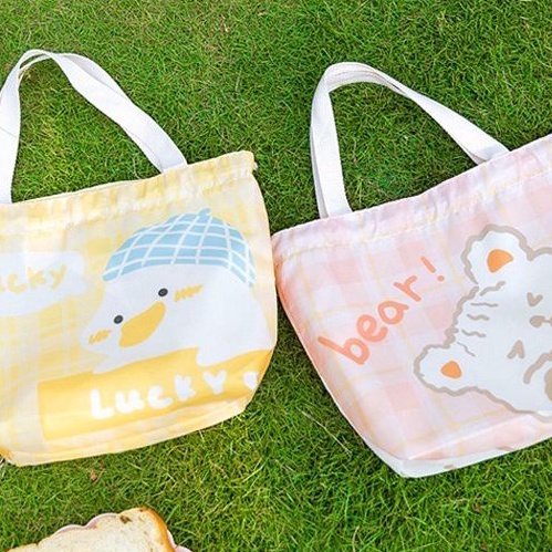 NAOMI - Raquel Lunch Bag free aluminium Pouch - Tas Import Premium - Tas Makanan - Tas makan - tas bekal - Tas Penyimpan Makan Siang Lunch Box Tali Serut Cantik Motif Karakter - kotak makan anak