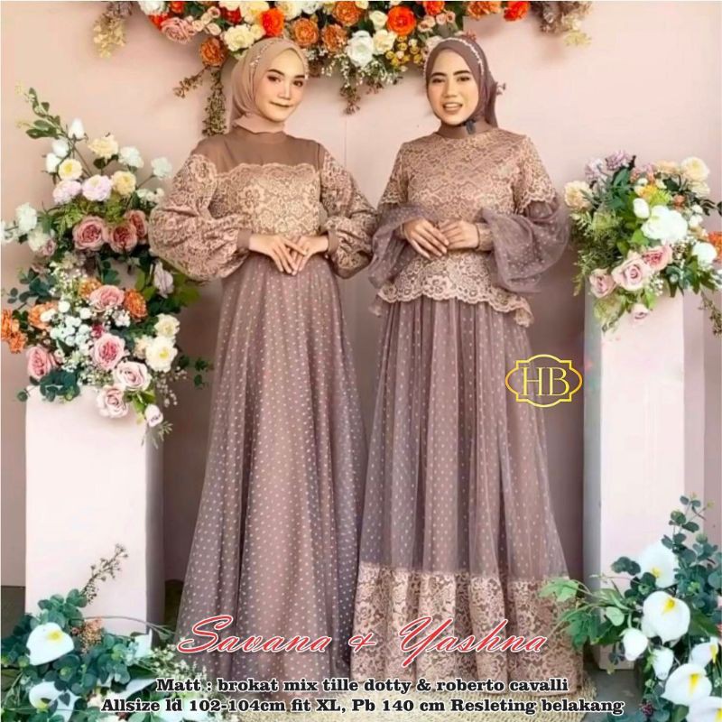 Gamis Brokat Tille Yasna &amp; Savana //M.L.XL Gamis Tille Dotty Brokat Import Payet Import