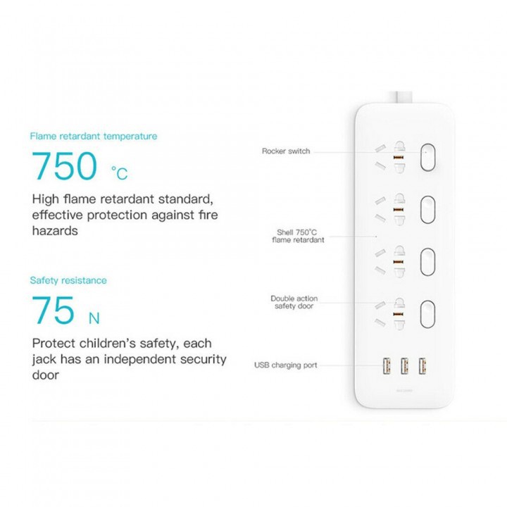 XIAOMI MIJIA Mi Power Strip Extension with 4 Socket and 3 USB Port 2A